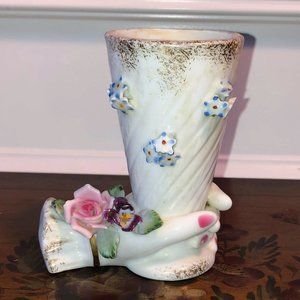 Lefton China - MCM ladies hand with roses holding vase